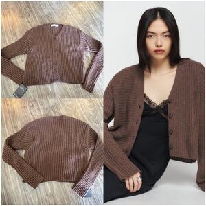 Storets New Womens Brown Ribbed Cardigan Long Sleeve Small